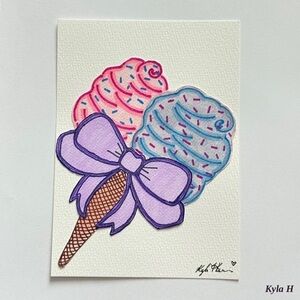 “Sugar Swirl” Dessert – Original Coquette Ice Cream Cutout Art by Kyla H (5x7”)